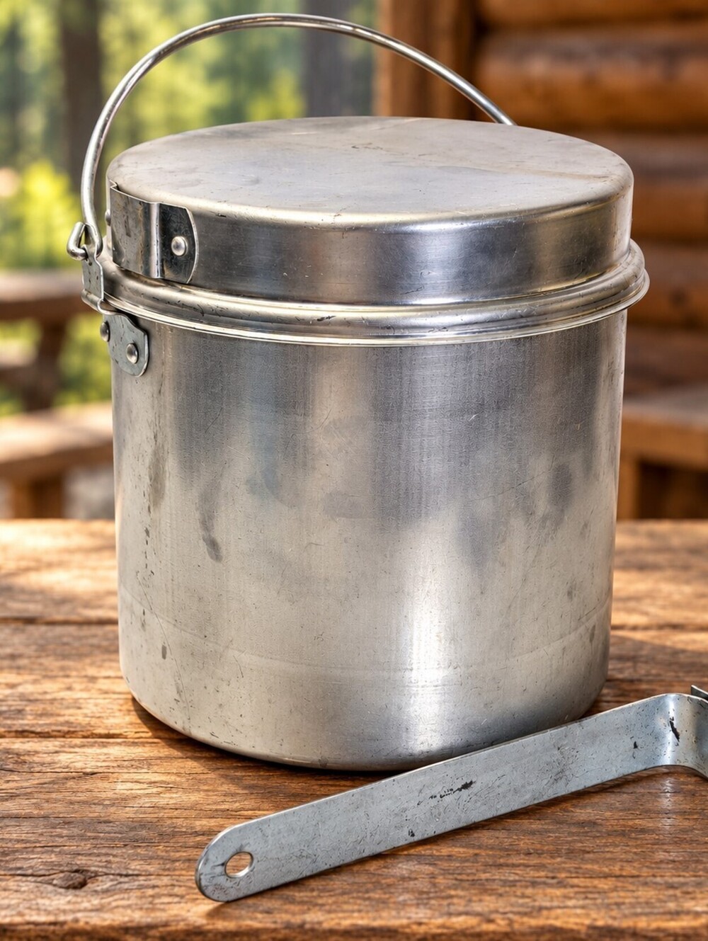 Vtg Aluminum Camping Cook Pot Set With Lid Bail Handle Detachable Handle 10x10"